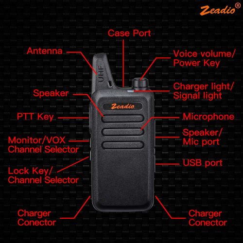  Zeadio 400-470MHz Ultra-Thin Lightweight Walkie Talkie, 16-Channel Long Range License-Free Single Band Slim Two-Way Radio Belt Clip Integrated Antenna (Pair)