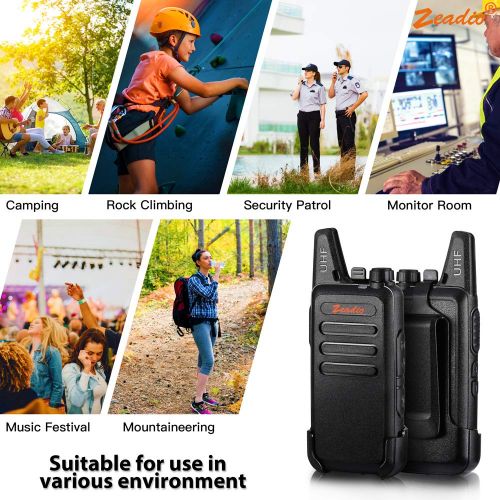  Zeadio 400-470MHz Ultra-Thin Lightweight Walkie Talkie, 16-Channel Long Range License-Free Single Band Slim Two-Way Radio Belt Clip Integrated Antenna (Pair)