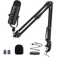 ZealSound Gaming Microphone Kit,Podcast Condenser USB Mic with Boom Arm,Supercardioid Microphone with Mute Button,Echo Volume Gain Knob,Adjust Monitor for Phone PC Computer (Black)