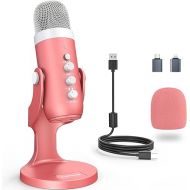 ZealSound Gaming USB Pink Microphone with Quick Mute for Phone Computer PC PS5,Studio Mic with Gain Control,Echo&Monitor Volume Adjust for Streaming Vocal Recording ASMR Podcast Video K66