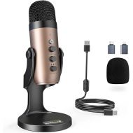 ZealSound USB Microphone,Condenser Computer PC Mic,Plug&Play Gaming Microphones for PS 4&5.Headphone Output&Volume Control,Mic Gain Control,Mute Button for Vocal,YouTube Podcast on Mac&Windows(Gold)