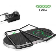 [아마존핫딜][아마존 핫딜] ZealSound Wireless Charging Pad, 5 Coils Wireless Charger Metal Aluminum, Dual Fast Anti-Slip Silicon with Quick QC 3.0 Adapter Chargers Station Dock for Qi Phones New AirPods Mult