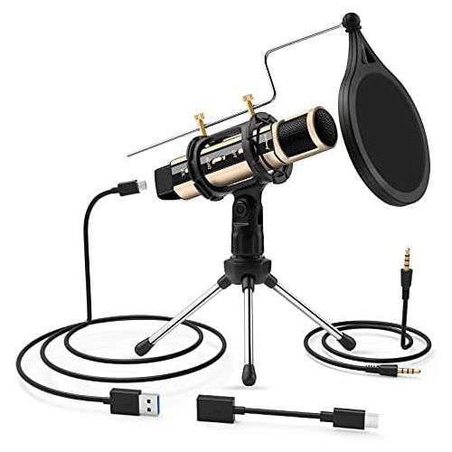  [아마존베스트]USB Microphone, ZealSound Metal Condenser Recording Microphone for Laptop MAC Windows Computer and Phone w/Stand for ASMR Garageband Smule Stream & YouTube Video Studio Voice Overs