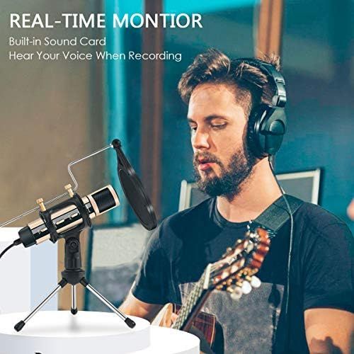  [아마존베스트]USB Microphone, ZealSound Metal Condenser Recording Microphone for Laptop MAC Windows Computer and Phone w/Stand for ASMR Garageband Smule Stream & YouTube Video Studio Voice Overs