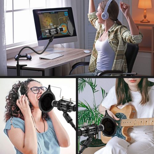  ZealSound Microphone Bundle, Condenser USB Microphone Kit for Phone PC Mac Laptop w/Gooseneck Arm Stand, Shock Mount, Pop Filter for Recording, Podcasts, Streaming, YouTube ASMR Si