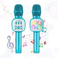 [아마존베스트]Kids Microphone,ZealSound Wireless Bluetooth Karaoke Microphones with Flashing LED Lights, Magic Sing Voice Changer Portable karokee microfonos Speaker Sing Recording for Christmas