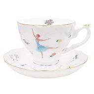 Zealax ZEALAX Floral Bone China Teacup and Saucer Set British Tea Cup Coffee Cup, Ballet Dancer Girls