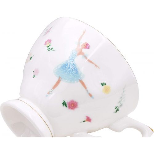  Zealax ZEALAX Floral Bone China Teacup and Saucer Set British Tea Cup Coffee Cup, Ballet Dancer Girls