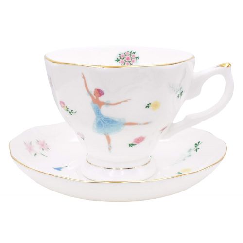  Zealax ZEALAX Floral Bone China Teacup and Saucer Set British Tea Cup Coffee Cup, Ballet Dancer Girls