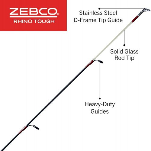  Zebco Rhino Tough Glowtip Spinning Fishing Rod, Foot Rod with Heavy Duty Guides, Medium-Light Power Fast Action, EVA Foam Handle