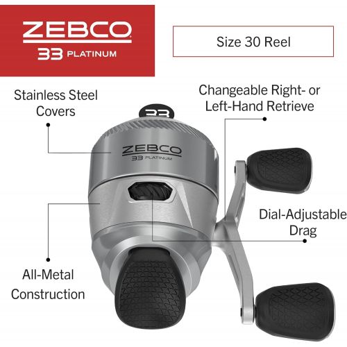  Zebco 33 Platinum Spincast Reel, 5 Ball Bearings (4 + Clutch), Instant Anti-Reverse with a Smooth Dial-Adjustable Drag, Powerful All-Metal Gears and Spooled with 10-Pound Cajun Lin