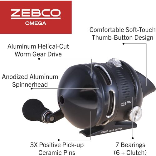  Zebco Omega Pro Spincast Fishing Reel, 7 Bearings (6 + Clutch), Instant Anti-Reverse with a Smooth Triple-Cam, Dial-Adjustable Disk Drag, Powerful All-Metal Gears, Spare Spool