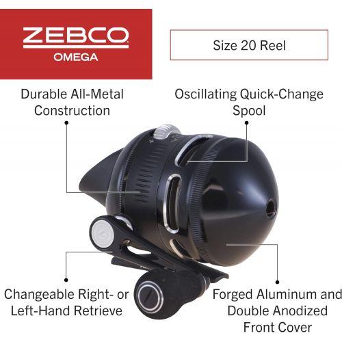  Zebco Omega Pro Spincast Fishing Reel, 7 Bearings (6 + Clutch), Instant Anti-Reverse with a Smooth Triple-Cam, Dial-Adjustable Disk Drag, Powerful All-Metal Gears, Spare Spool