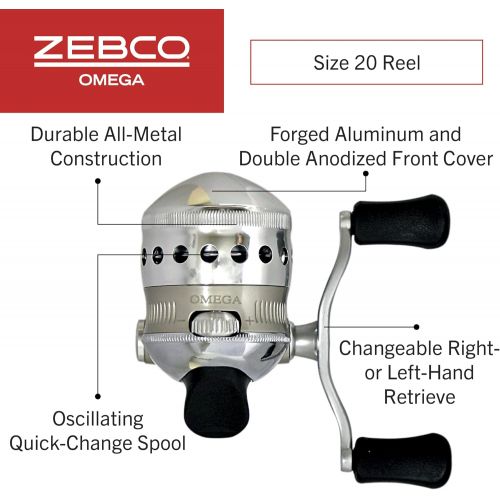  Zebco Omega Spincast Fishing Reel, 7 Bearings (6 + Clutch), Instant Anti-Reverse with a Smooth Dial-Adjustable Drag, Powerful All-Metal Gears and Spare Spool