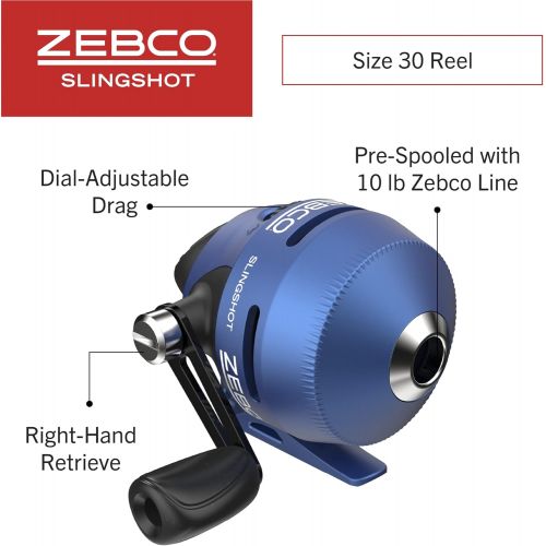  Zebco Slingshot Spincast Reel and Fishing Rod Combo, 5-Foot 6-Inch 2-Piece Fishing Pole, Size 30 Reel, Right-Hand Retrieve, Pre-Spooled with 10-Pound Zebco Line