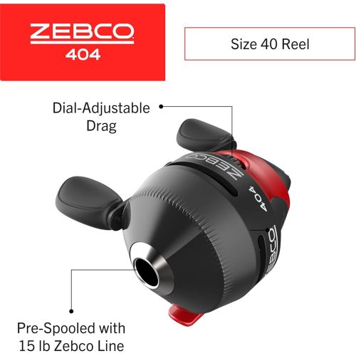  Zebco 404 Spincast Reel and 2-Piece Fishing Rod Combo, Durable Fiberglass Rod with EVA Handle, QuickSet Anti-Reverse Reel with Built-In Bite Alert, Pre-Spooled