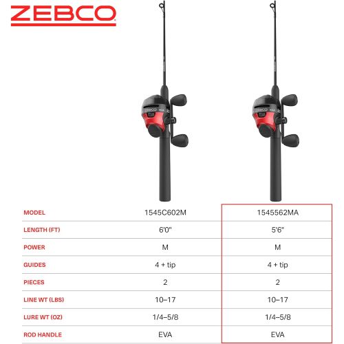  Zebco 404 Spincast Reel and 2-Piece Fishing Rod Combo, Durable Fiberglass Rod with EVA Handle, QuickSet Anti-Reverse Reel with Built-In Bite Alert, Pre-Spooled