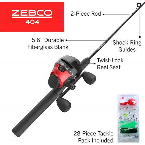  Zebco 404 Spincast Reel and 2-Piece Fishing Rod Combo, Durable Fiberglass Rod with EVA Handle, QuickSet Anti-Reverse Reel with Built-In Bite Alert, Pre-Spooled