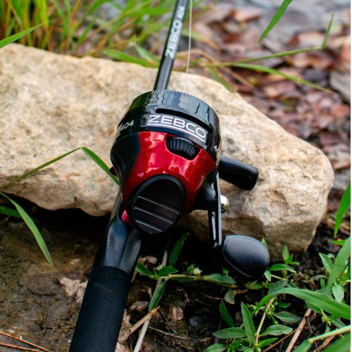  Zebco 404 Spincast Reel and 2-Piece Fishing Rod Combo, Durable Fiberglass Rod with EVA Handle, QuickSet Anti-Reverse Reel with Built-In Bite Alert, Pre-Spooled