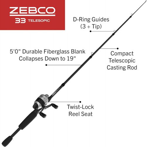  Zebco 33 Spinning Reel and Telescopic Fishing Rod Combo