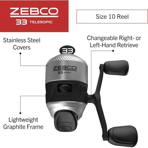  Zebco 33 Spinning Reel and Telescopic Fishing Rod Combo