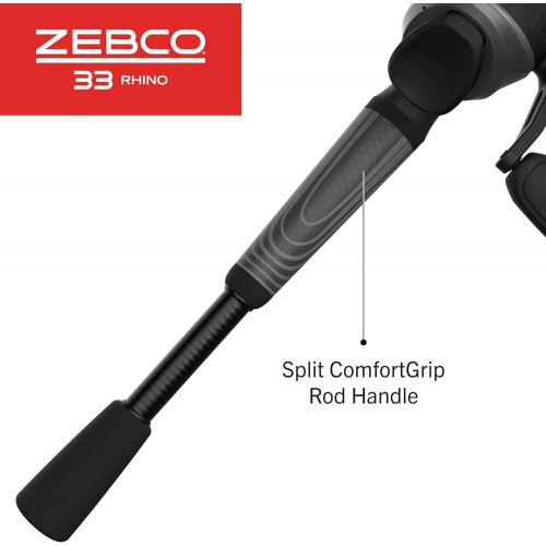  Zebco 33 Rhino Tough Spincast Reel and 2-Piece Fishing Rod Combo, Durable E-Glass Rod with ComfortGrip Handle, Quickset Anti-Reverse Fishing Reel with Bite Alert