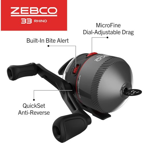  Zebco 33 Rhino Tough Spincast Reel and 2-Piece Fishing Rod Combo, Durable E-Glass Rod with ComfortGrip Handle, Quickset Anti-Reverse Fishing Reel with Bite Alert