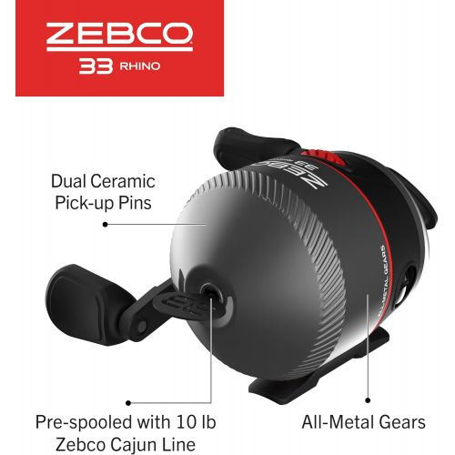  Zebco 33 Rhino Tough Spincast Reel and 2-Piece Fishing Rod Combo, Durable E-Glass Rod with ComfortGrip Handle, Quickset Anti-Reverse Fishing Reel with Bite Alert