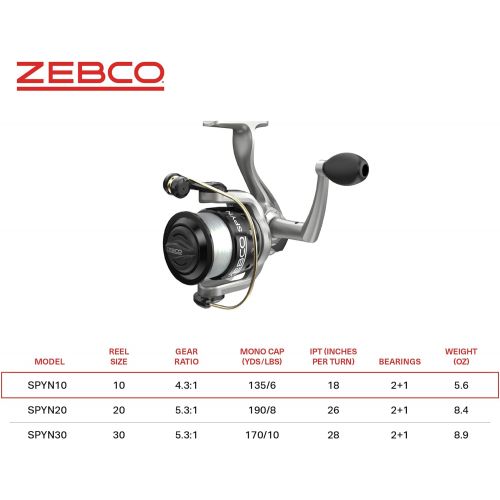  Zebco Spyn Spinning Fishing Reel, Instant Anti-Reverse with Front-Adjustable Drag, All-Metal Gears and Super Tough Titanium-nitride Plated Bail Wire
