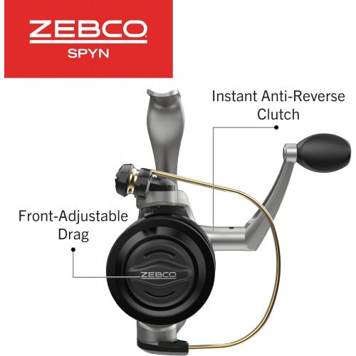  Zebco Spyn Spinning Fishing Reel, Instant Anti-Reverse with Front-Adjustable Drag, All-Metal Gears and Super Tough Titanium-nitride Plated Bail Wire