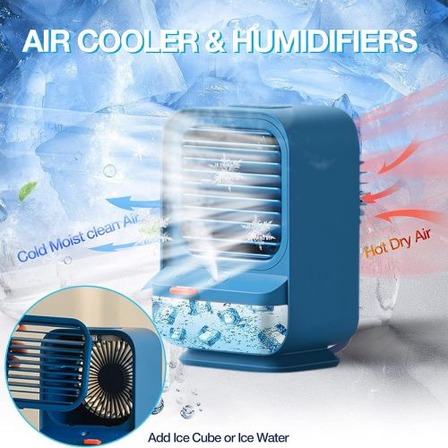  Zebin Portable Air Cooler, Mini Handle Evaporative Personal Rechargeable Air Conditioner, Desktop Cooling Fan for Room, Home, Office, Dorm Sterilizer, Humidifier & Purifier 3 Fan S