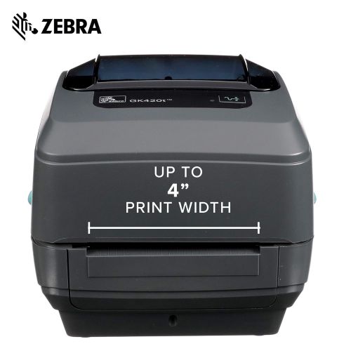  Zebra - GK420t Thermal Transfer Desktop Printer for Labels, Receipts, Barcodes, Tags, and Wrist Bands - Print Width of 4 in - USB, Serial, and Parallel Connectivity