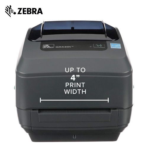  Zebra - GX430t Thermal Transfer Desktop Printer for Labels, Receipts, Barcodes, Tags, and Wrist Bands - Print Width of 4 in - USB, Serial, Parallel, and Ethernet Connectivity