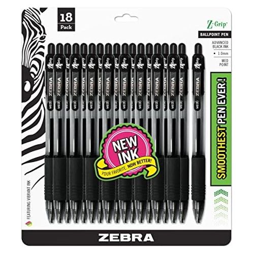  [무료배송]Zebra Pen Z-Grip Retractable Ballpoint Pen, Medium Point, 1.0mm, Black Ink, - 18 Pieces, Model Number: 22218