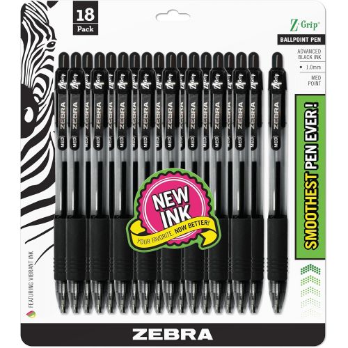  [무료배송]Zebra Pen Z-Grip Retractable Ballpoint Pen, Medium Point, 1.0mm, Black Ink, - 18 Pieces, Model Number: 22218