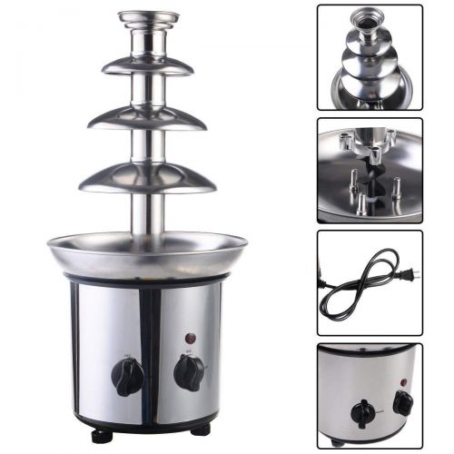  Zebrasu 4 Tiers Commercial Stainless Steel Hot New Luxury Chocolate Fondue Fountain - Quickly And Directly Melt Chocolate, Adjustable Stanza Temperature, Heat Stability - Easy To Clean And