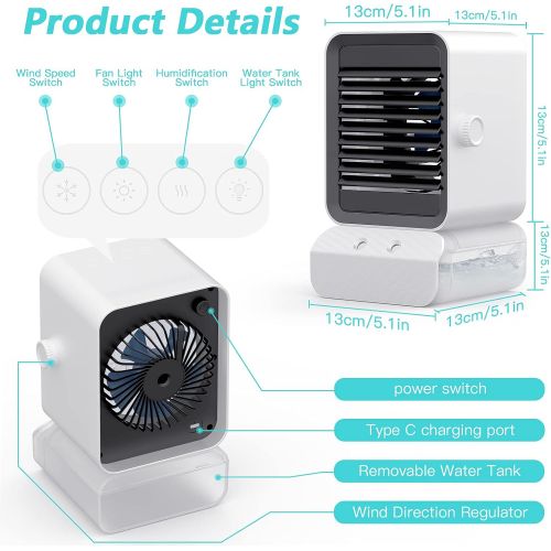  ZEBRE Portable Air Conditioner Fan, Personal Air Cooler, Evaporative Air Cooler Purifier Misting Fan with 7 Colors LED Lights & 3 Speeds for Home Room Office