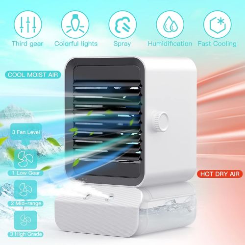  ZEBRE Portable Air Conditioner Fan, Personal Air Cooler, Evaporative Air Cooler Purifier Misting Fan with 7 Colors LED Lights & 3 Speeds for Home Room Office