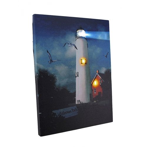  Zeckos Lighthouse Park LED Lighted Canvas Wall Hanging