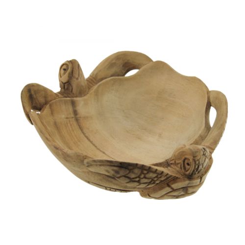  Zeckos Wooden Sea Turtle Twins Scallop Edge Centerpiece Bowl