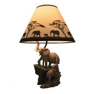 Zeckos Elephants on Expedition Sculptural Table Lamp wDecorative Shade