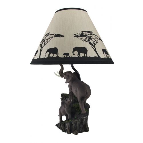  Zeckos Elephants on Expedition Sculptural Table Lamp wDecorative Shade