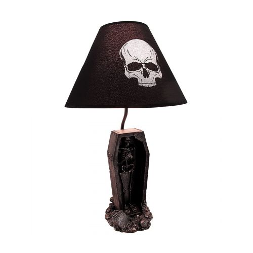  Zeckos The Gloaming Skeleton in a Coffin Table Lamp and Fabric Skull Shade