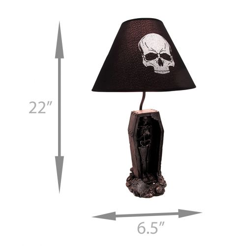  Zeckos The Gloaming Skeleton in a Coffin Table Lamp and Fabric Skull Shade