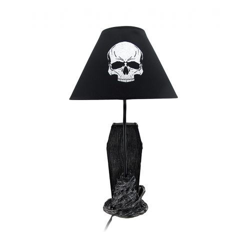  Zeckos The Gloaming Skeleton in a Coffin Table Lamp and Fabric Skull Shade