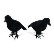 Zeckos Set of 2 Sparkly Faux Feather Black Crows