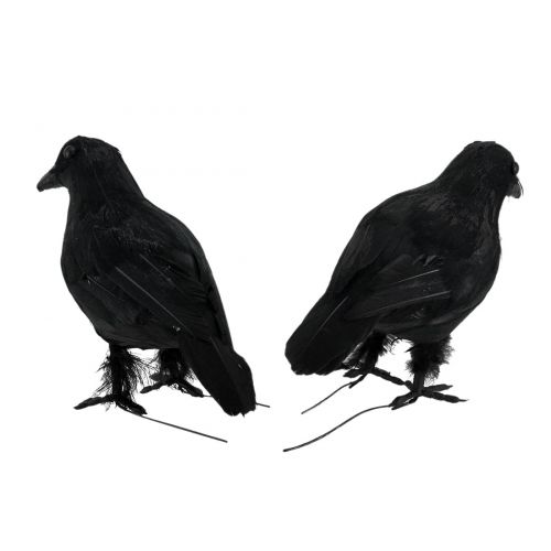  Zeckos Set of 2 Sparkly Faux Feather Black Crows