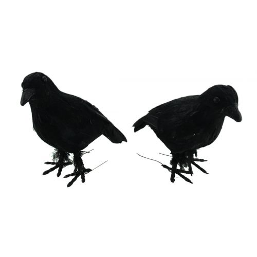  Zeckos Set of 2 Sparkly Faux Feather Black Crows