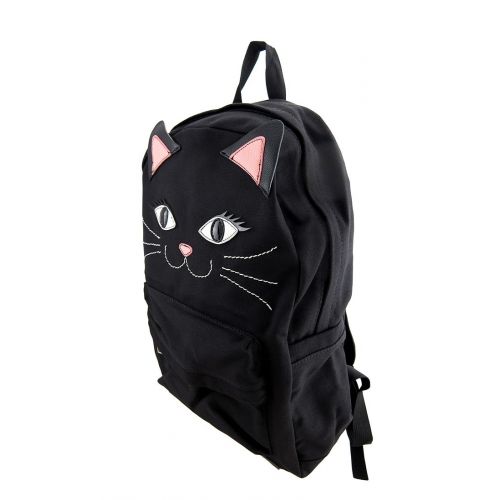  Zeckos Black Kitty Cat Face Canvas Backpack