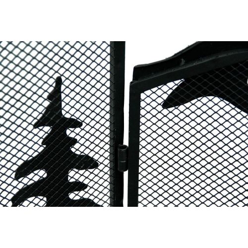  Zeckos Mountain Bear Black Metal Mesh 3 Panel Fireplace Screen